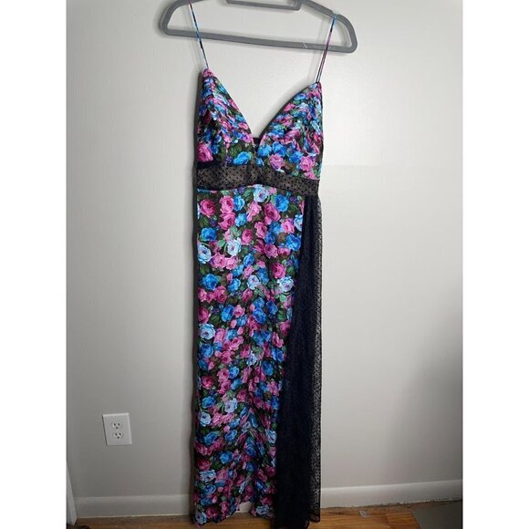 For Love and Lemons Marley Maxi Dress Pink Roses Black Missing Bow Size M NEW - Picture 5 of 9